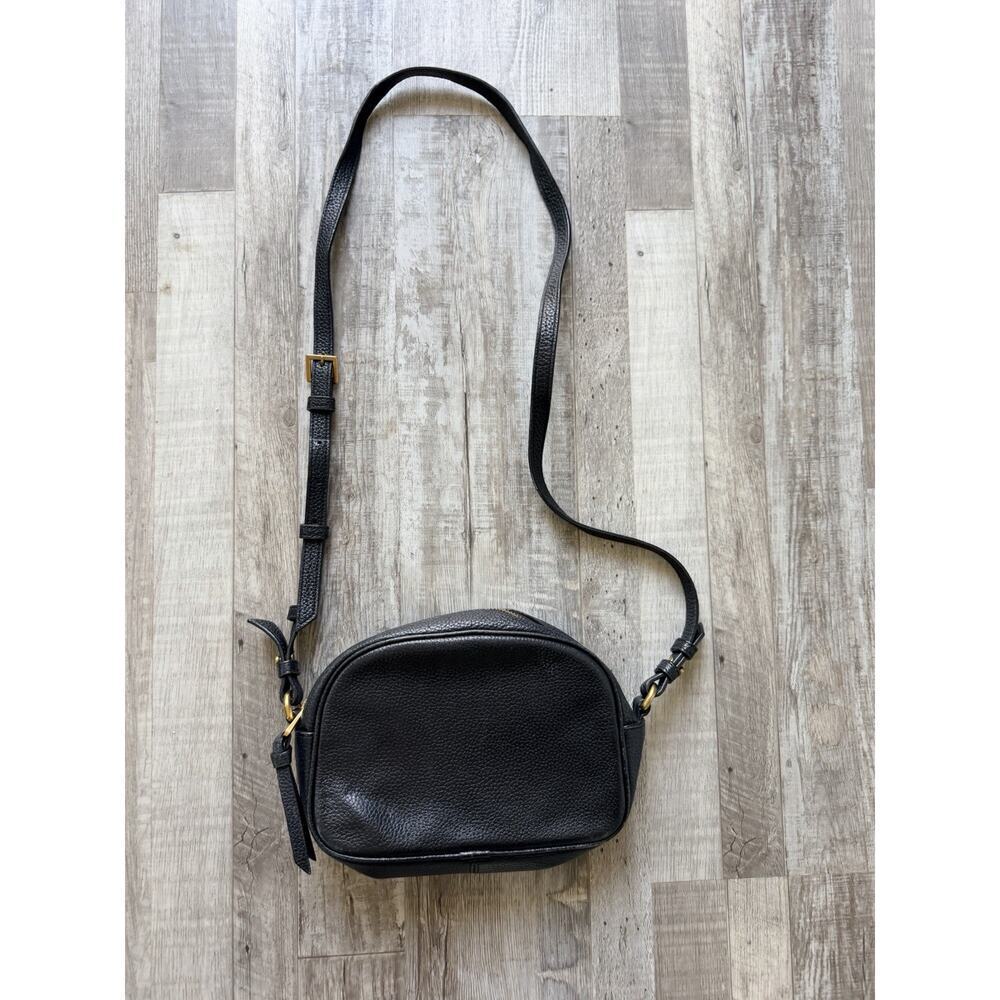 J Crew Black Crossbody Camera Bag in Black Pebbled Leather Womens Small
